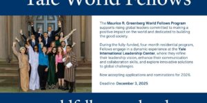 Apply Now: Fully-funded 2026 World Fellows Program by Yale University