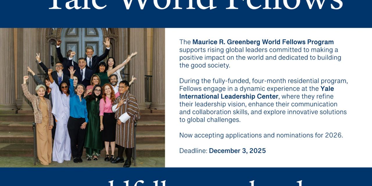 Apply Now: Fully-funded 2026 World Fellows Program by Yale University