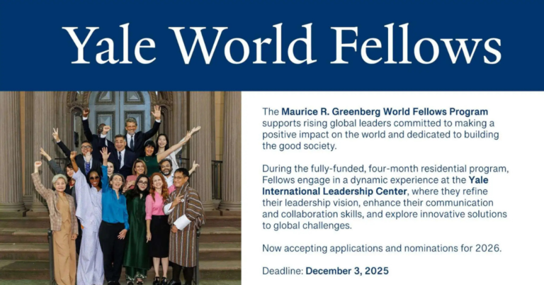 Yale University World Fellows Program 2026 in the United States | Fully Funded Fellowship Now Open