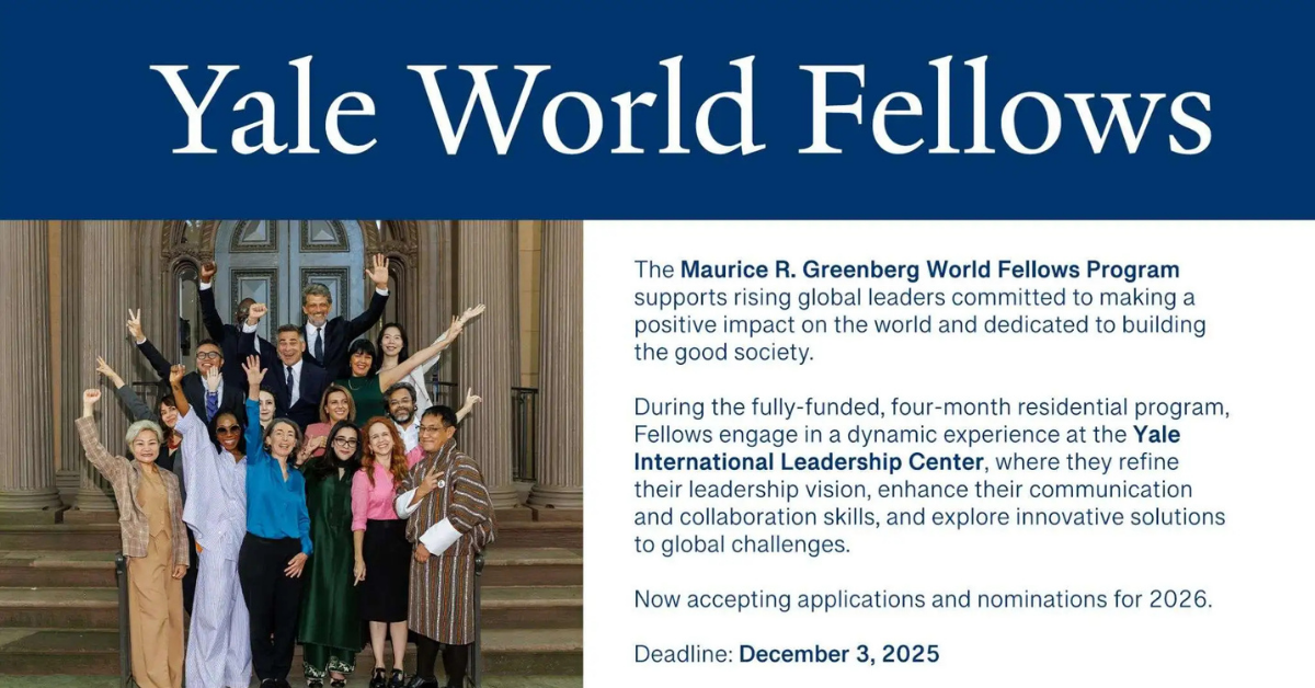 Yale University World Fellows Program 2026 in the United States | Fully Funded Fellowship Now Open
