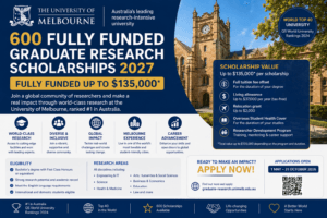 600 Fully Funded Graduate Research Scholarships 2027 at the University of Melbourne — Fully Funded Up to AUD $135,000