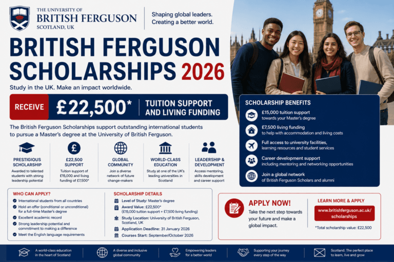 British Ferguson Scholarships 2026 — £22,500 Tuition Support + Living Funding