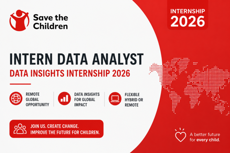 Save the Children Intern Data Analyst, Data Insights Internship 2026 | Remote Global Opportunity Save the Children Intern Data Analyst Internship 2026 Are you looking to begin your career in data analytics while contributing to a global humanitarian mission? The Save the Children Intern Data Analyst, Data Insights Internship 2026 offers graduates and final-year university students a unique opportunity to gain practical experience in data management, analytics, and international development. This six-month paid internship allows successful candidates to work with one of the world's leading humanitarian organizations, supporting global data quality initiatives that help improve the lives of millions of children across more than 100 countries. The position is available in approved Save the Children office locations worldwide and offers flexible hybrid or remote working arrangements depending on the country. If you have strong analytical skills, enjoy working with data, and want to contribute to meaningful global impact, this internship is an excellent opportunity to launch your career.