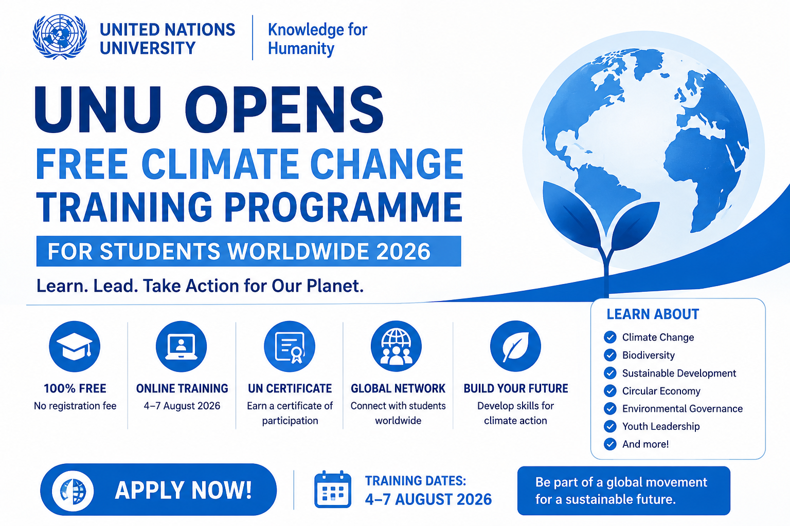 UNU Free Climate Change Training Programme 2026: Earn a UN Certificate Online and Build Environmental Leadership Skills
