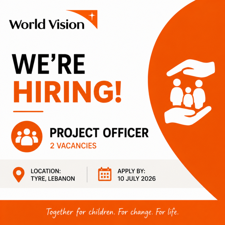 Project Officers (2 Vacancies) in Tyre, Lebanon. If you have experience in humanitarian response, project coordination, and community engagement, this is your opportunity to support vulnerable children and families through life-changing emergency programmes. Project Officer